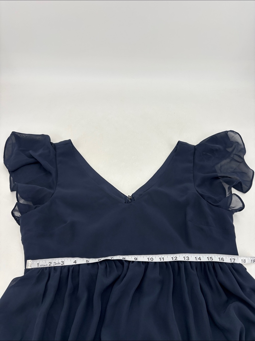 Birdie Grey Hannah Chiffon Flutter Sleeve Navy Blue Bridesmaid Wedding Gown - Picture 9 of 10